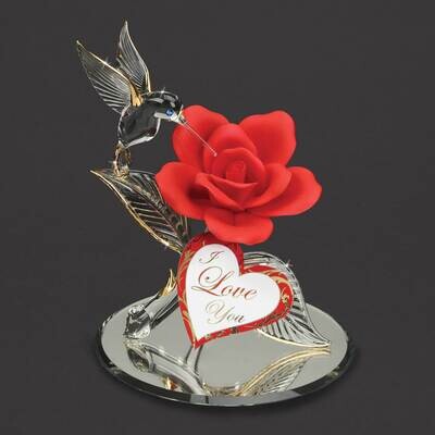 I Love You Hummingbird &amp; Red Rose Glass Figurine GM21718, MPN: GM21718, 708873041105