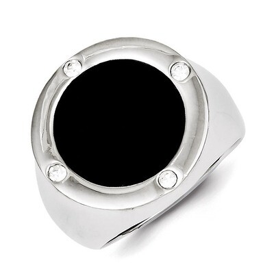 Black Simulated Onyx &amp; Diamond Ring Sterling Silver Rhodium-plated QR4440, MPN: QR4440, 883957522593