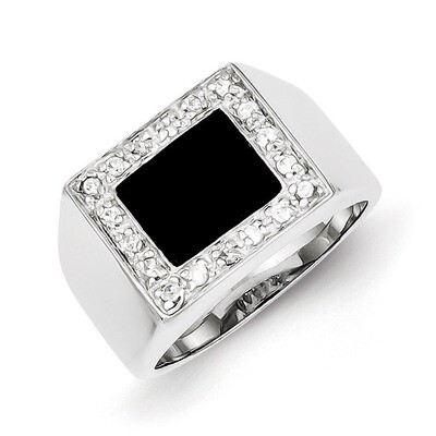 Men&#39;s Diamond &amp; Onyx Ring Sterling Silver QR2458, MPN: QR2458, 883957250106