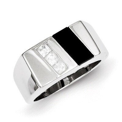 Men&#39;s Synthetic Diamond &amp; Onyx Ring Sterling Silver QR2461-10, MPN: QR2461-10, 883957250182