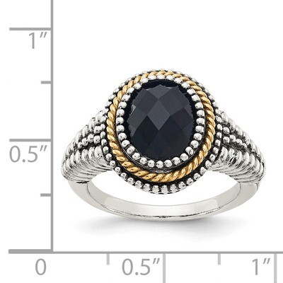 Black Onyx Ring Sterling Silver &amp; 14k Gold QTC1202, MPN: QTC1202, 886774378213