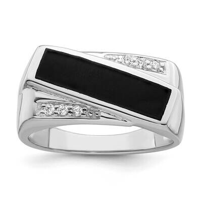 CZ Diamond &amp; Onyx Ring Sterling Silver Rhodium-Plated QR7410, MPN: QR7410,