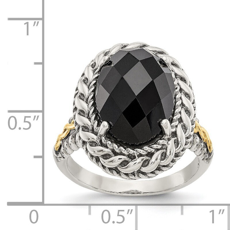 Onyx Ring Sterling Silver &amp; 14k Gold Antiqued QTC1151, MPN: QTC1151, 191101388385