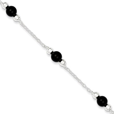 9 Inch Onyx Anklet Sterling Silver Polished QG1230-9, MPN: QG1230-9, 886774114385