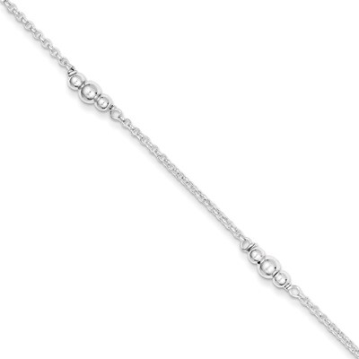 9 Inch Bead &amp; Extension Anklet Sterling Silver Polished QG3136-9, MPN: QG3136-9, 886774988535