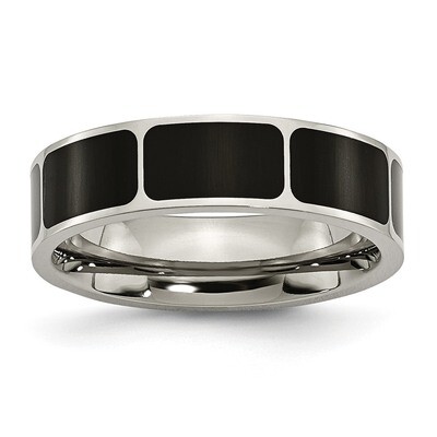 Black Enamel Flat 6mm Polished Band Titanium TB205-10