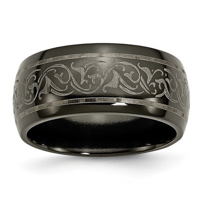 Black Ti Domed Lasered Pattern 10mm Band Titanium TB408-12.5