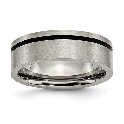 Black Rubber Flat 7mm Brushed Band Titanium TB169-10