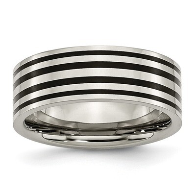 Black Enamel Flat 8mm Polished Band Titanium TB194-10
