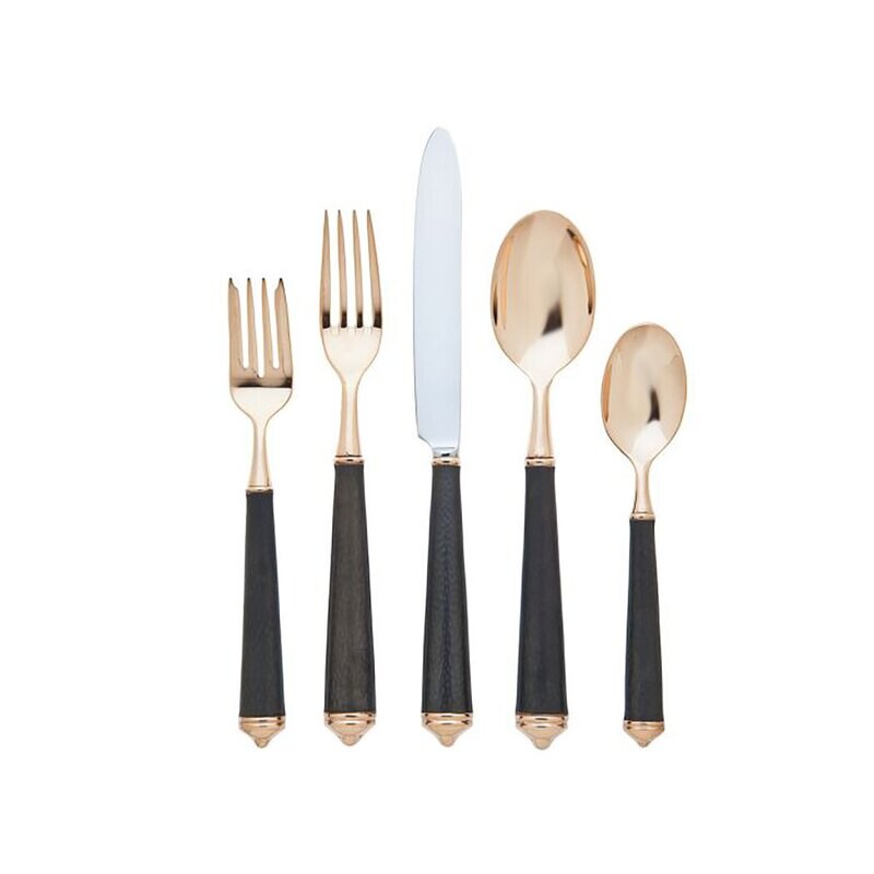 Ricci Leopardo Black Rose Gold 5 Piece Place Setting 18/10 Stainless Steel 67080