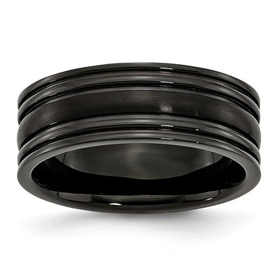 Grooved Black Ip-Plated 8mm Brushed and Polished Band Titanium TB358-10.5