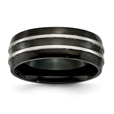 Grooved 8mm Black Ip-Plated Brushed &amp; Polished Band Titanium TB310-10.5