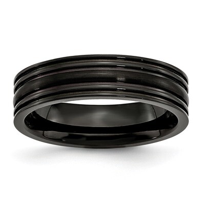 Grooved Black Ip-Plated 6mm Brushed and Polished Band Titanium TB357-10.5