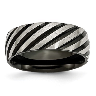 8mm Black Ip-Plated Swirl Brushed &amp; Polished Band Titanium TB300-10