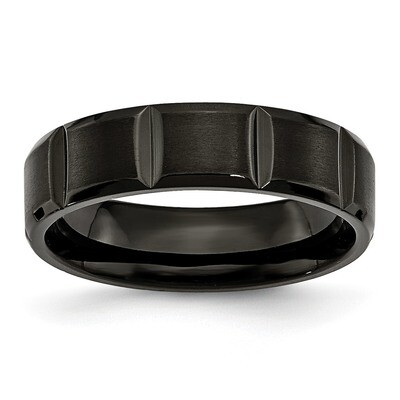 Grooved Black Ip-Plated 6mm Brushed and Polished Band Titanium TB355-10