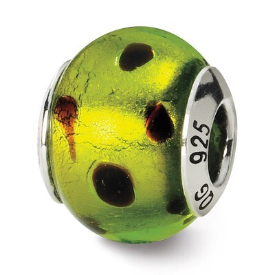 Green Black Murano Bead - Sterling Silver QRS1543, MPN: QRS1543, 883957306582