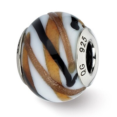 White Brown Black Murano Bead - Sterling Silver QRS2110, MPN: QRS2110, 883957512013