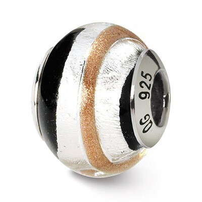 Silvr Gold Black Murano Bead - Sterling Silver QRS1594, MPN: QRS1594, 883957307084