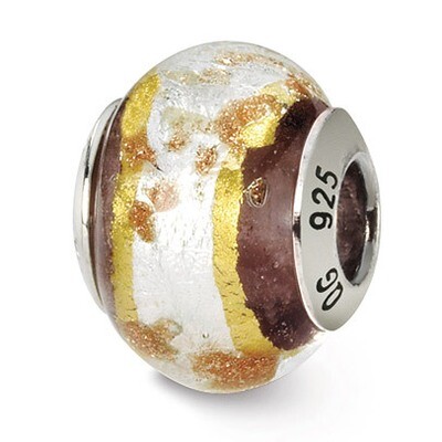 White Gold Brown Murano Bead - Sterling Silver QRS1567, MPN: QRS1567, 883957306810