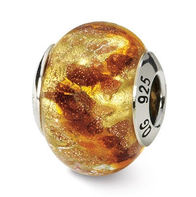 Yellow with Gold Brown Murano Bead - Sterling Silver QRS1530, MPN: QRS1530, 883957306452