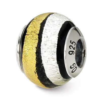 Silver Gold Black Murano Bead - Sterling Silver QRS1514, MPN: QRS1514, 883957306292