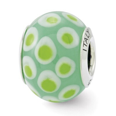 Green White Murano Glass Bead - Sterling Silver QRS2840, MPN: QRS2840, 883957367491
