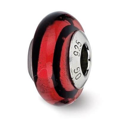 Red Black Stripes Murano Bead - Sterling Silver QRS2210, MPN: QRS2210, 883957513010