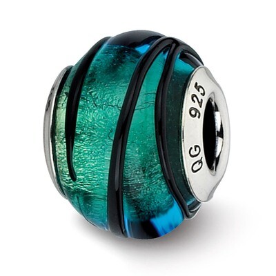 Teal with Black Stripes Murano Bead - Sterling Silver QRS2106, MPN: QRS2106, 883957511979