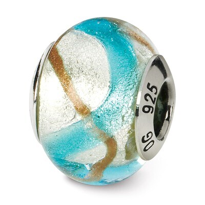 Silver Gold Blue Murano Bead - Sterling Silver QRS1531, MPN: QRS1531, 883957306469