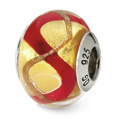 Yellow with Gold Red Murano Bead - Sterling Silver QRS1528, MPN: QRS1528, 883957306438