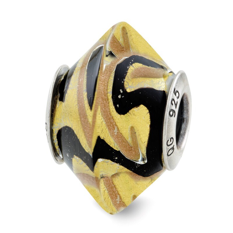 Yellow with Black Murano Glass Bead - Sterling Silver QRS2634, MPN: QRS2634, 883957572062