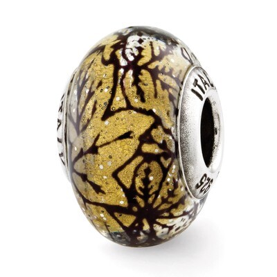 Yellow with Black Lines Murano Glass Bead - Sterling Silver QRS2855, MPN: QRS2855, 883957546025