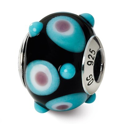 Black Blue White Pink Murano Bead - Sterling Silver QRS1588, MPN: QRS1588, 883957307022