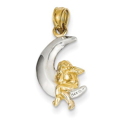 Polished Moon with Angel Pendant 14K Gold &amp; Rhodium K4816, MPN: K4816, 883957148212