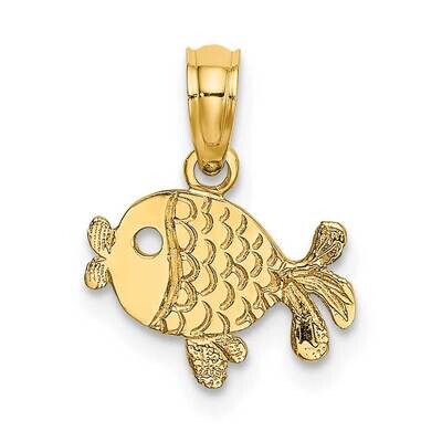 Flat Engraved Playful Fish Charm 14k Gold K7399, MPN: K7399, 637218010806