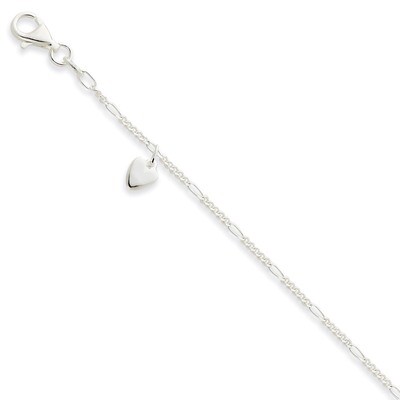 9 Inch Heart Anklet Sterling Silver QG289-9, MPN: QG289-9, 886774987767