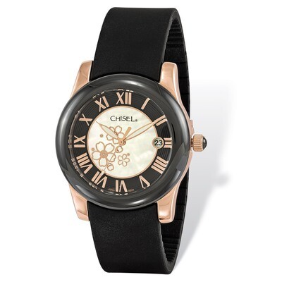 Chisel Rose IP-plated Floral Dial Black Watch Strap Ladies TPW112, MPN: TPW112, 886774553238