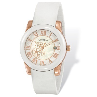 Chisel Rose IP-plated Floral Dial White Watch Strap Ladies TPW111, MPN: TPW111, 886774553245