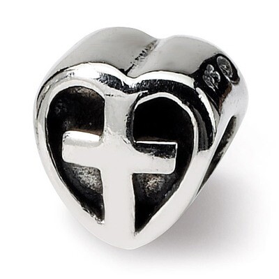 Heart with Cross Bead - Sterling Silver QRS1629, MPN: QRS1629, 883957308258