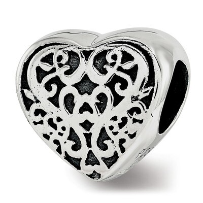 Filigree Heart Bead Sterling Silver QRS3807, MPN: QRS3807,