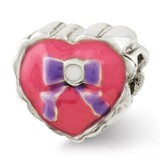 Enameled Heart with Bow Bead - Sterling Silver QRS2659, MPN: QRS2659, 883957492070