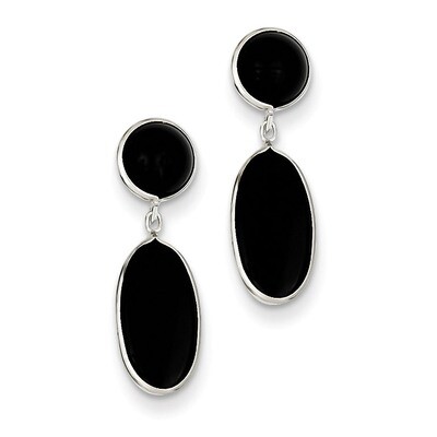 Onyx Oval Dangle Post Earrings 14k White Gold XY815, MPN: XY815, 886774134185