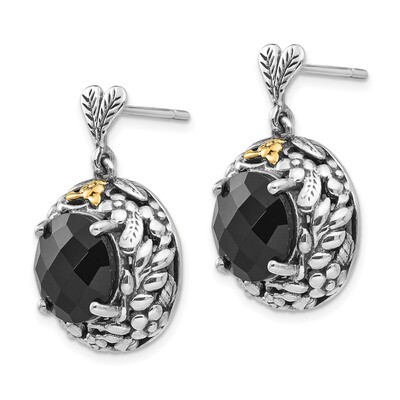 Onyx Post Dangle Earrings Sterling Silver &amp; 14k Gold QTC968, MPN: QTC968, 191101386220