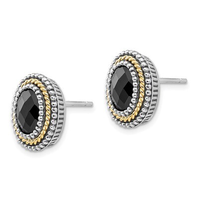 Black Onyx Post Earrings Sterling Silver &amp; 14k Gold QTC1211, MPN: QTC1211, 886774378244