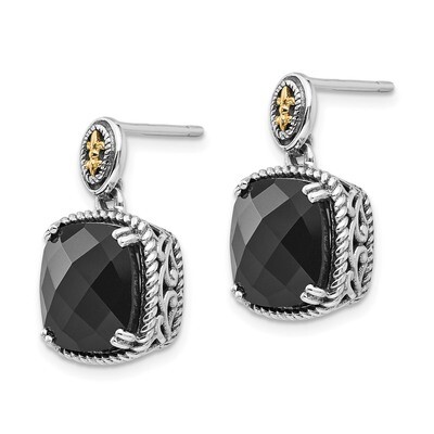Onyx Dangle Post Earrings Sterling Silver &amp; 14k Gold QTC1212, MPN: QTC1212, 886774377759