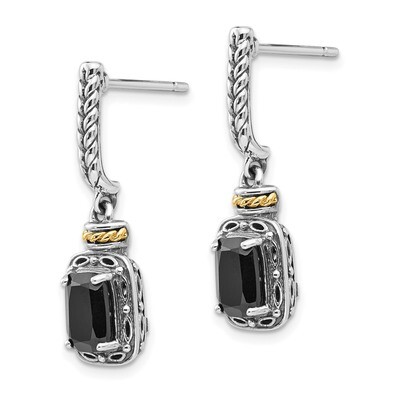 Onyx Post Dangle Earrings Sterling Silver &amp; 14k Gold Antiqued QTC988, MPN: QTC988, 191101385490
