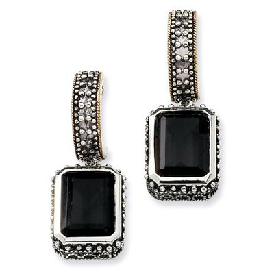 Black Onyx Earrings Sterling Silver &amp; 14k Gold QTC539
