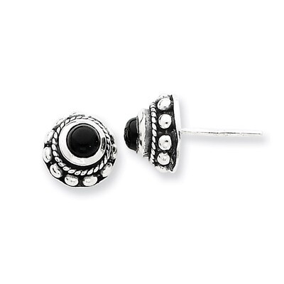 Onyx Earrings Antiqued Sterling Silver QE1449, MPN: QE1449, 883957922140