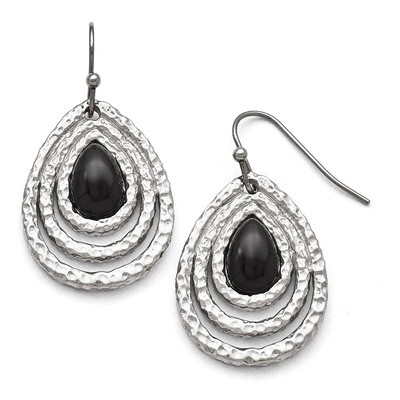 Polished Black Onyx Shepherd Hook Earrings - Stainless Steel SRE780 by Chisel, MPN: SRE780, 1911013…