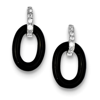 Onyx &amp; Diamond Earrings Sterling Silver QE5143, MPN: QE5143, 191101188954